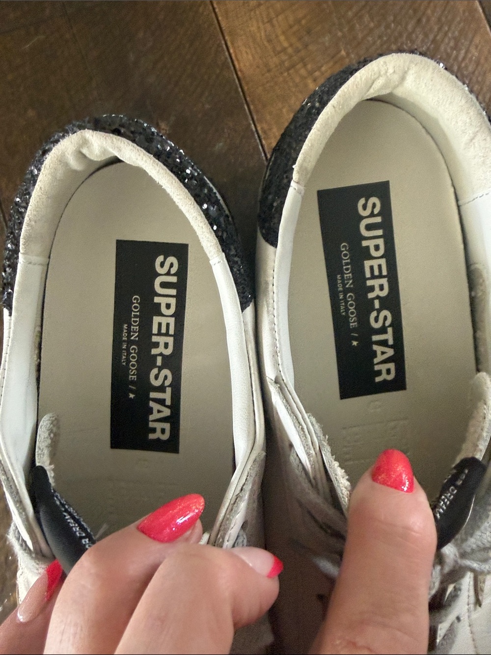 Golden Goose White Leather Low-Top Sneakers with Black Glitter Heel - Picture 3 of 10